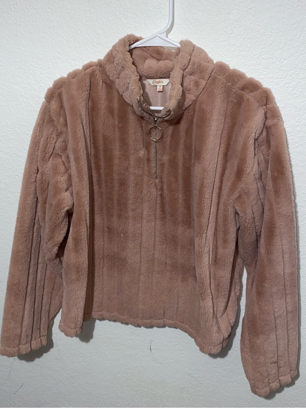 Candies Pink Faux Fur Sweater Quarter Zip Medium